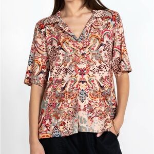 Johnny Was Jungle Paisley Polo Swing Tee Top Size XS